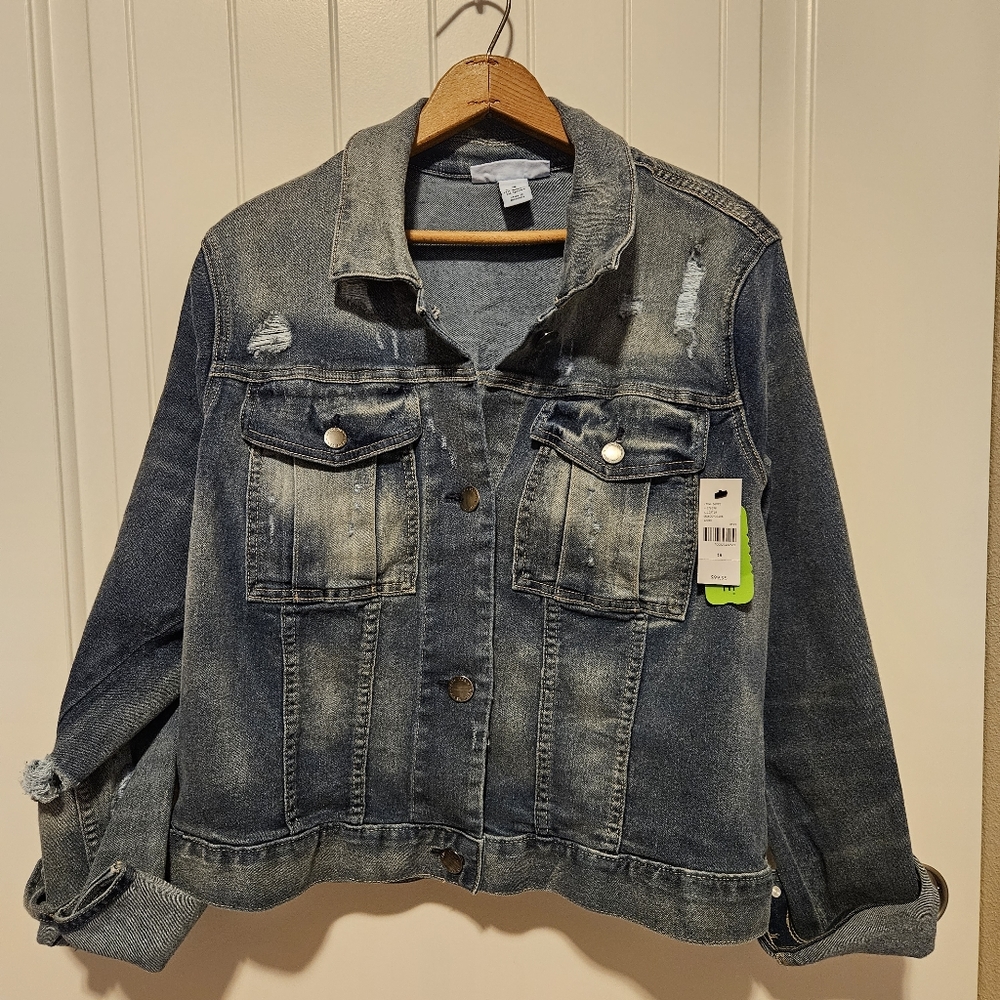 NWT Lane Bryant Short Denim Jean Jacket with Distressing